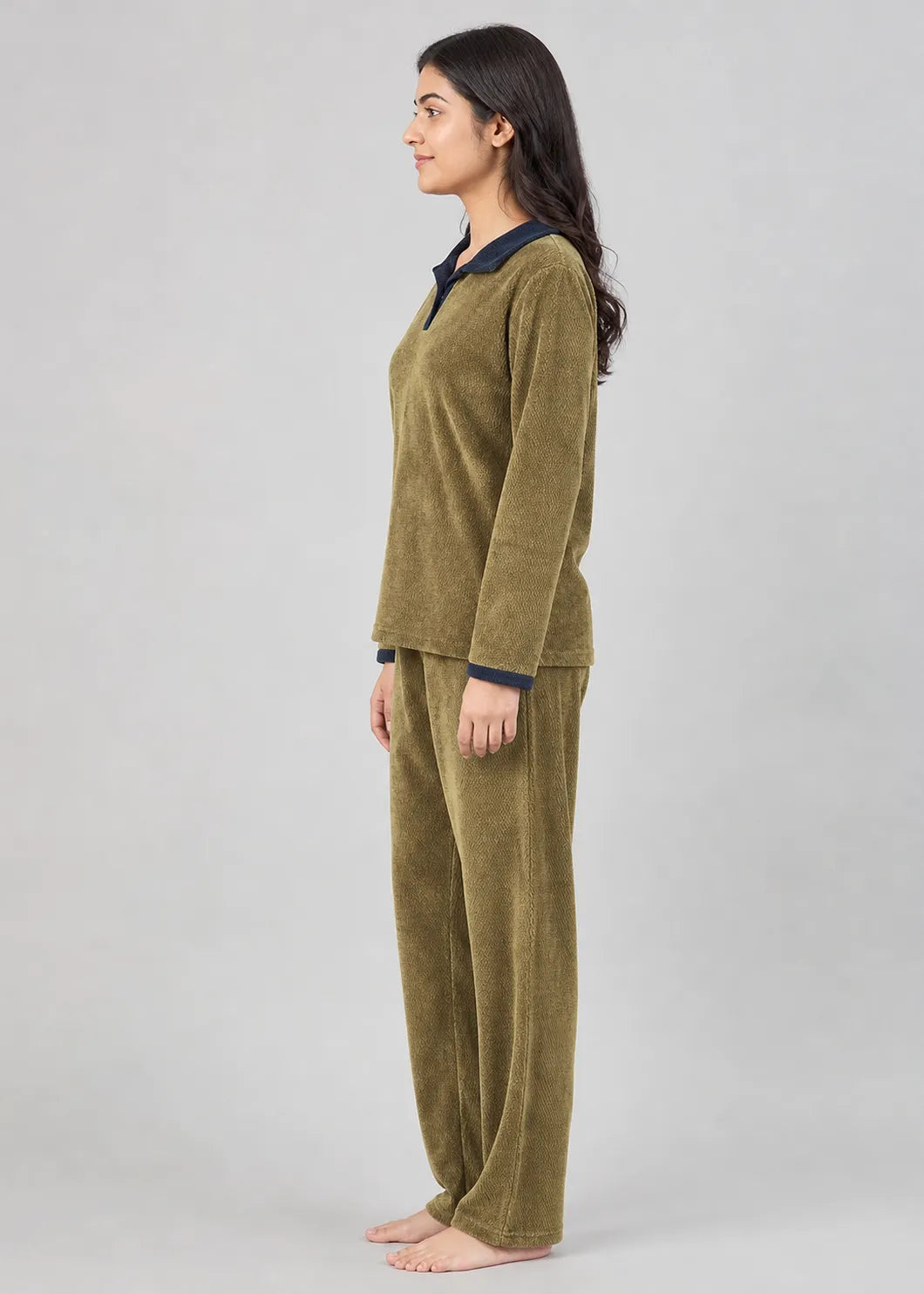Olive Velvet Polo Neck Winter Co-ord Set