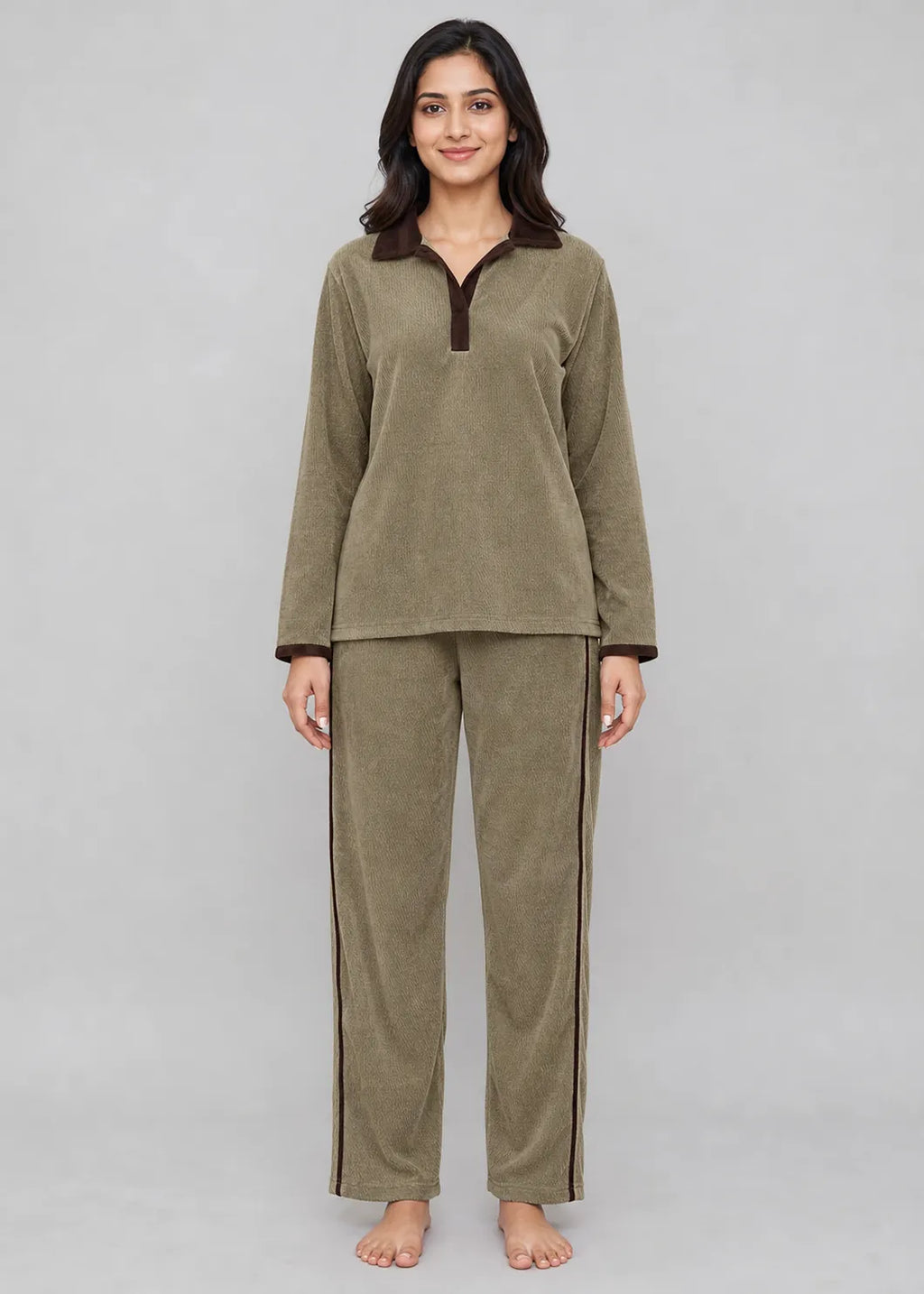 Khaki Velvet Winter Co-ord Set