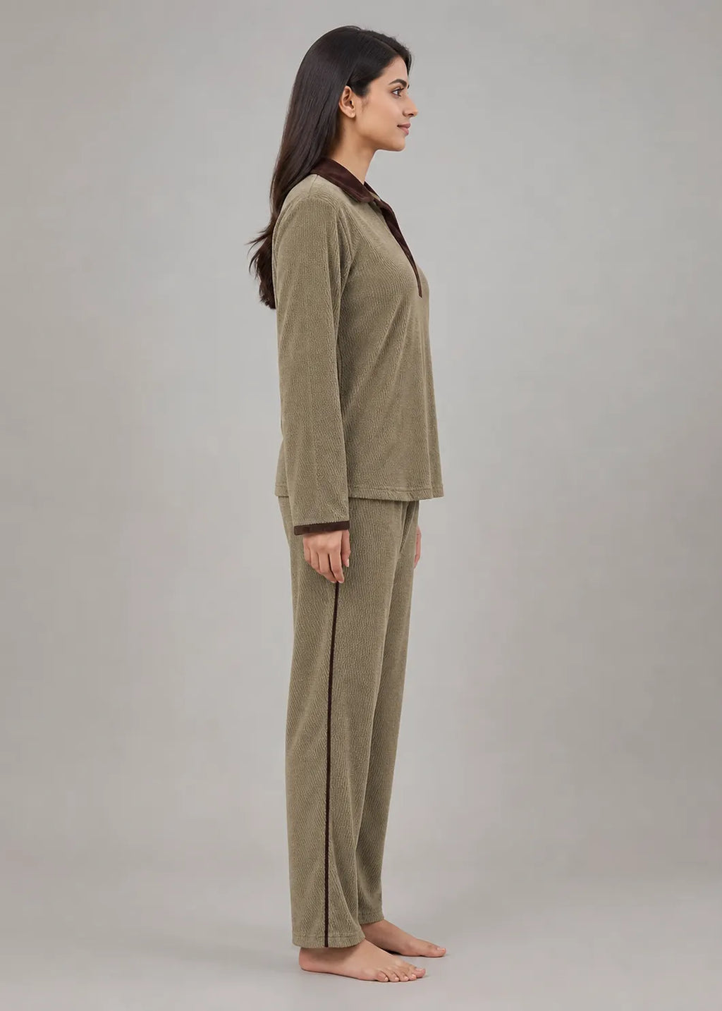 Khaki Velvet Winter Co-ord Set