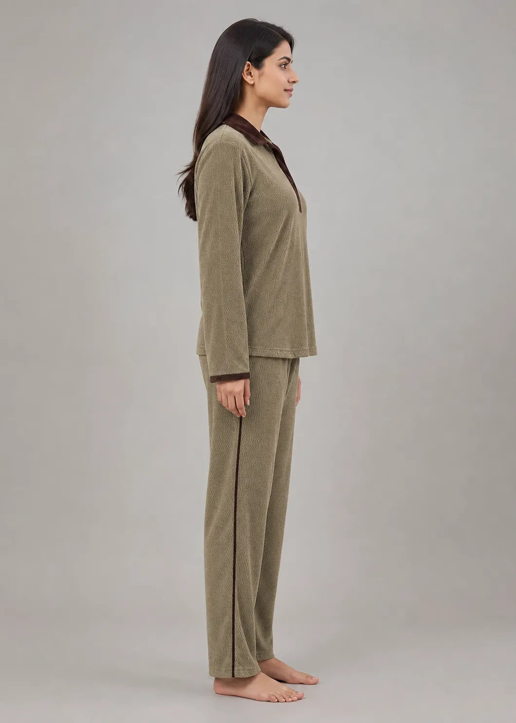 Khaki Velvet Winter Co-ord Set