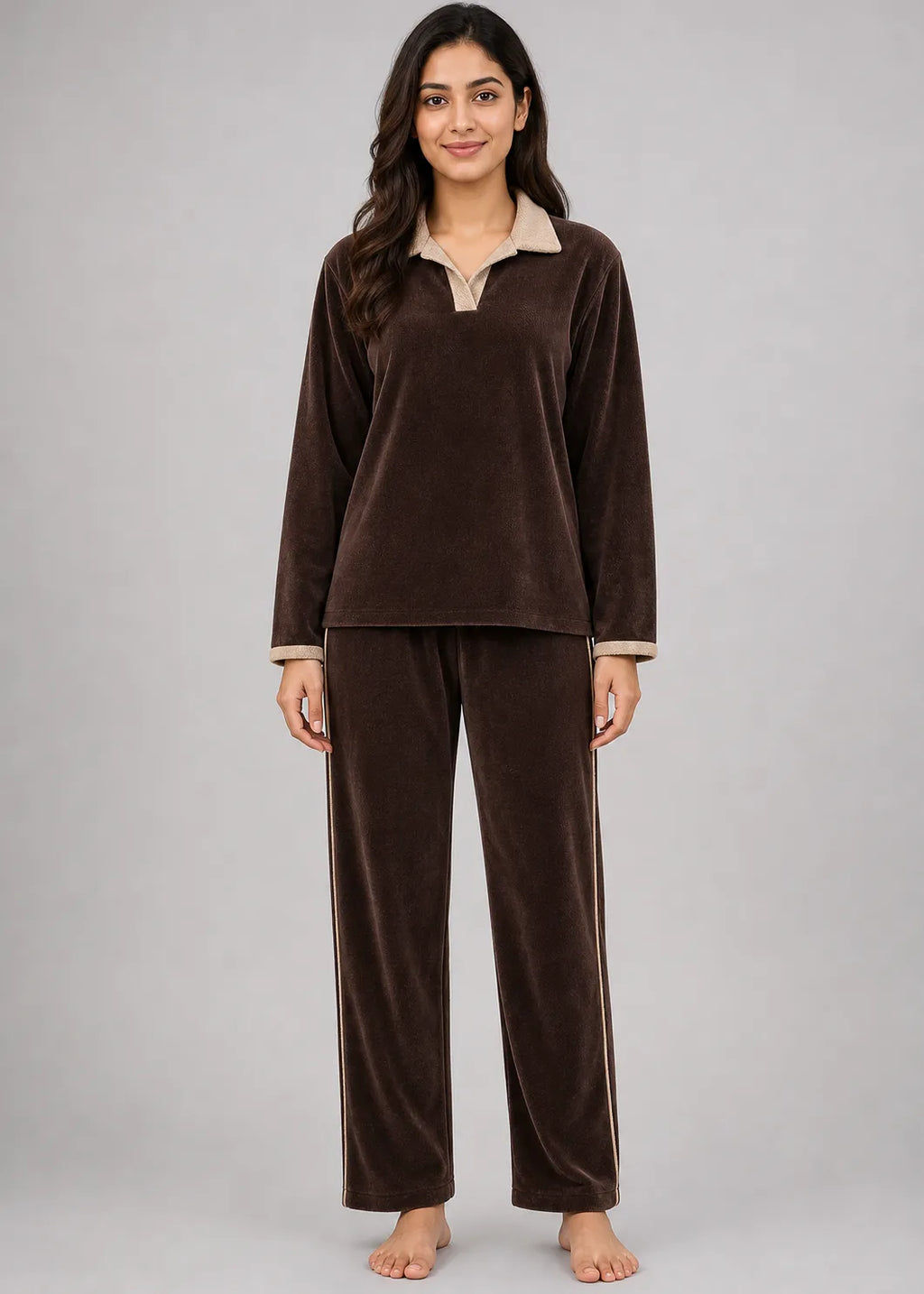 Brown Velvet Winter Co-ord Set