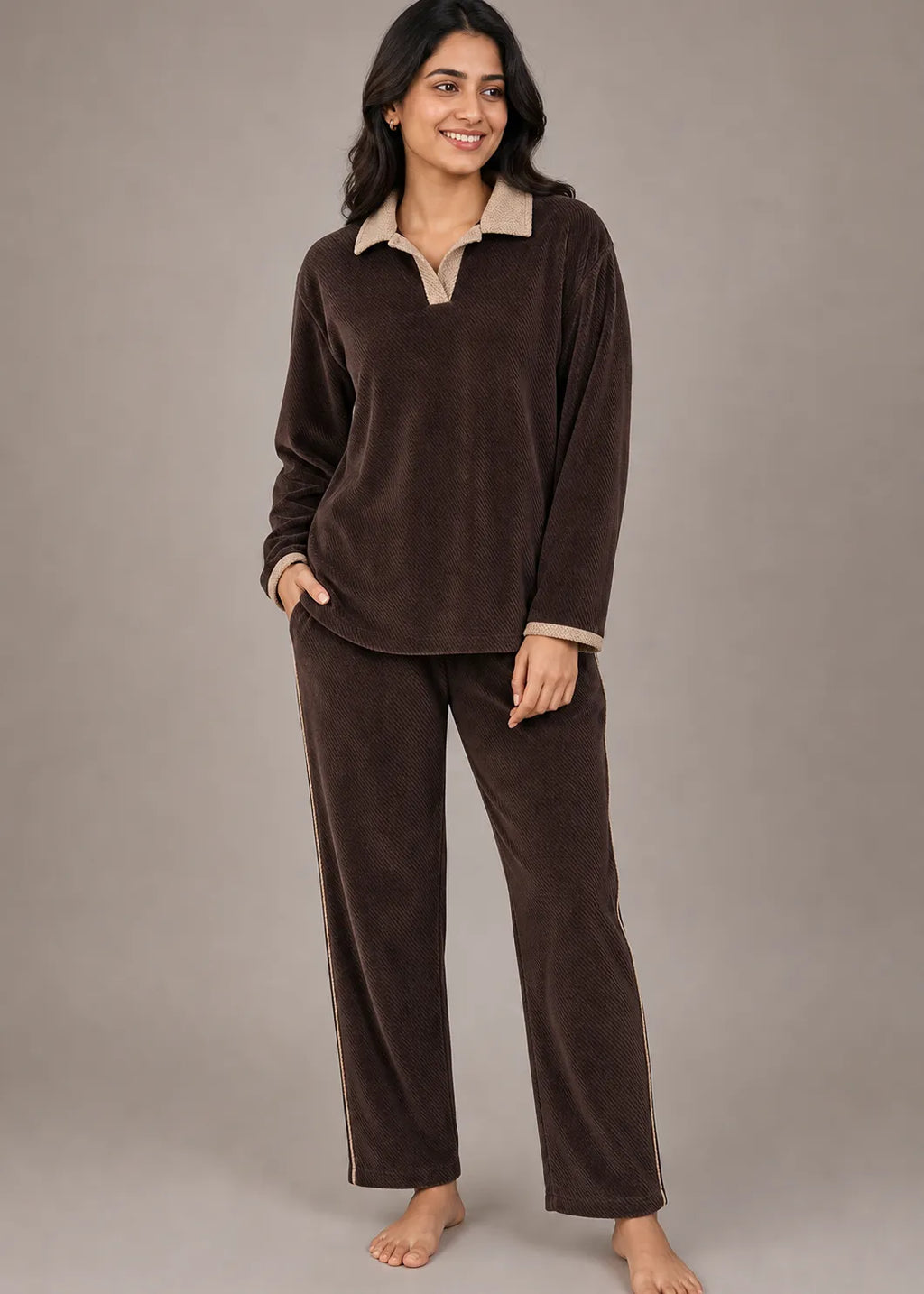 Brown Velvet Winter Co-ord Set