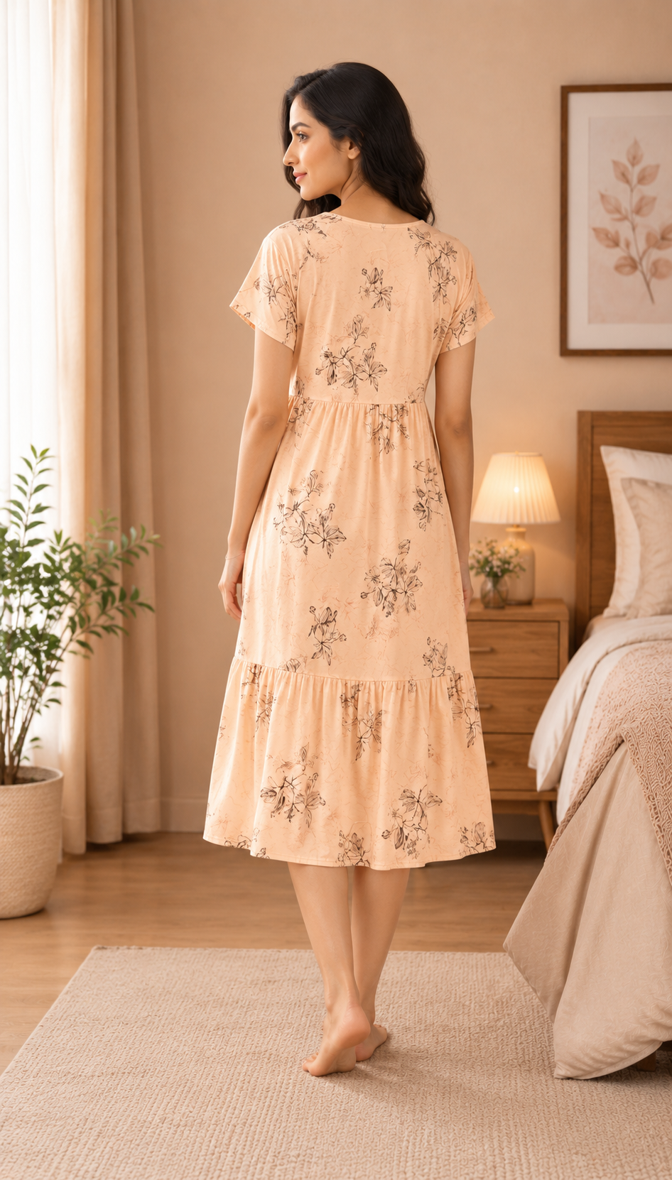 Peach Floral Short Nighty
