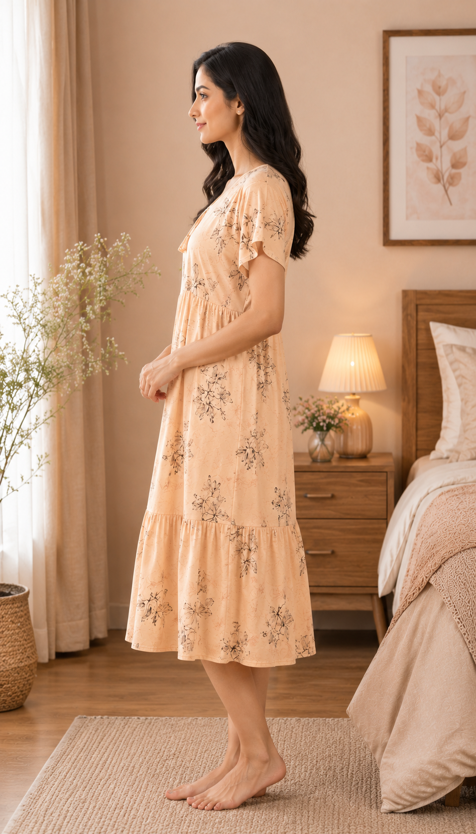 Peach Floral Short Nighty