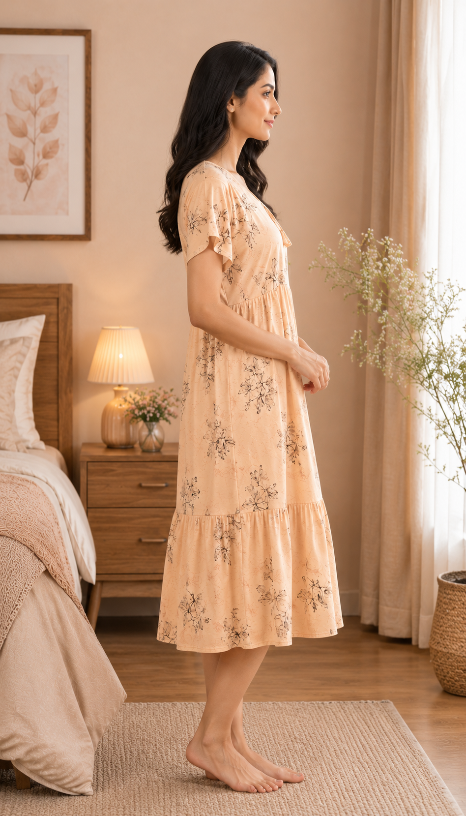 Peach Floral Short Nighty