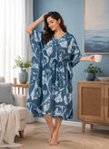 Blue Abstract Leaf Short Kaftan Nightgown