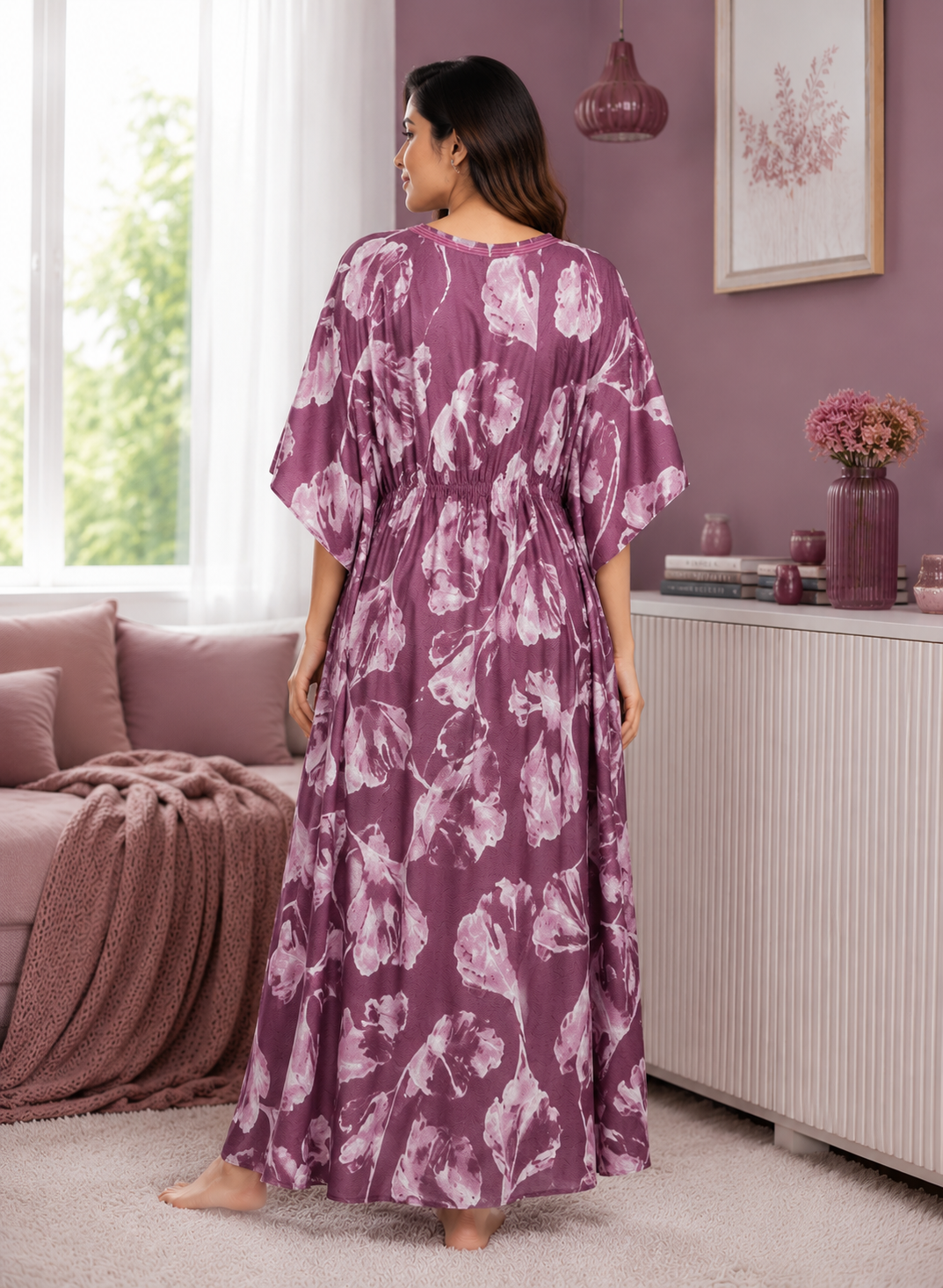 Dusty Plum Botanical Kaftan Nighty