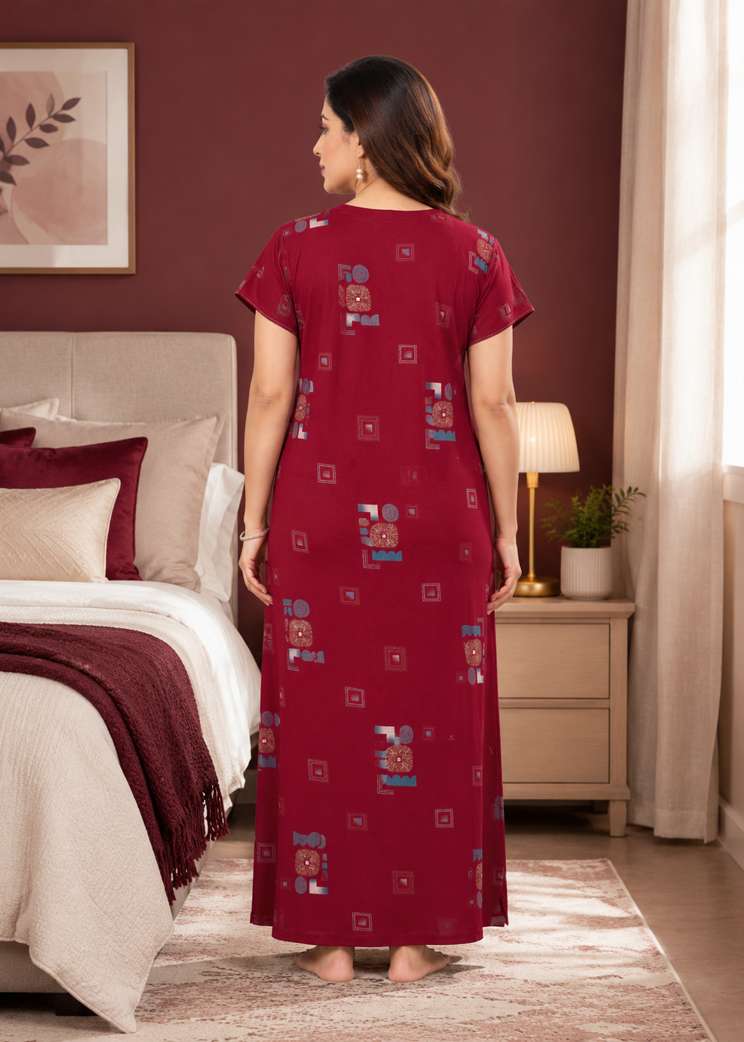 Maroon Geometric Alpine Nightgown