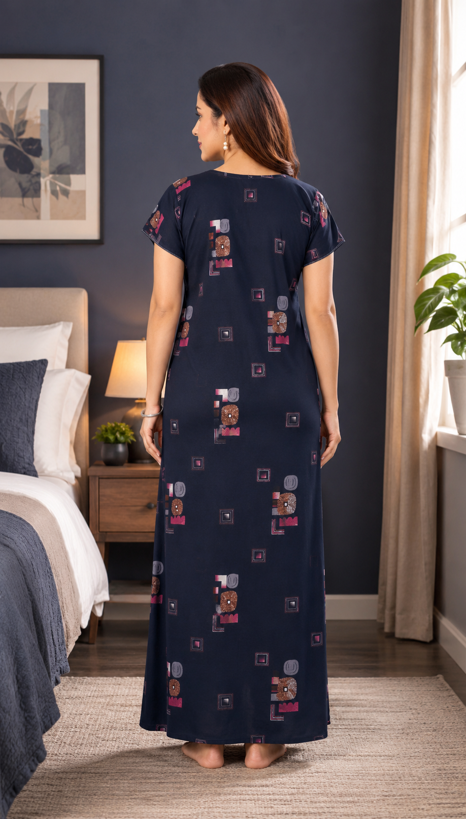Navy Blue Geometric Alpine Nightgown