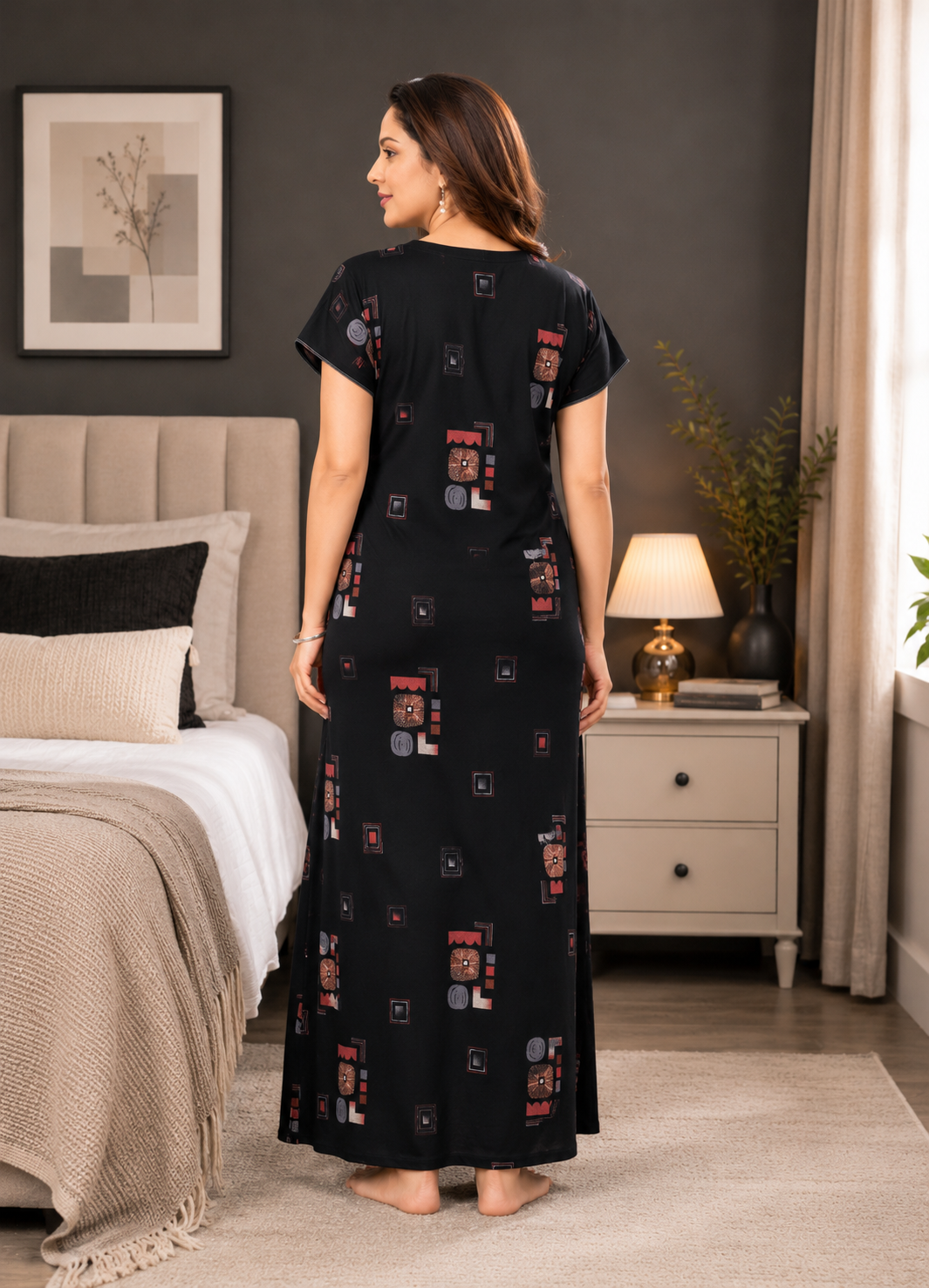 Black Geometric Alpine Nightgown