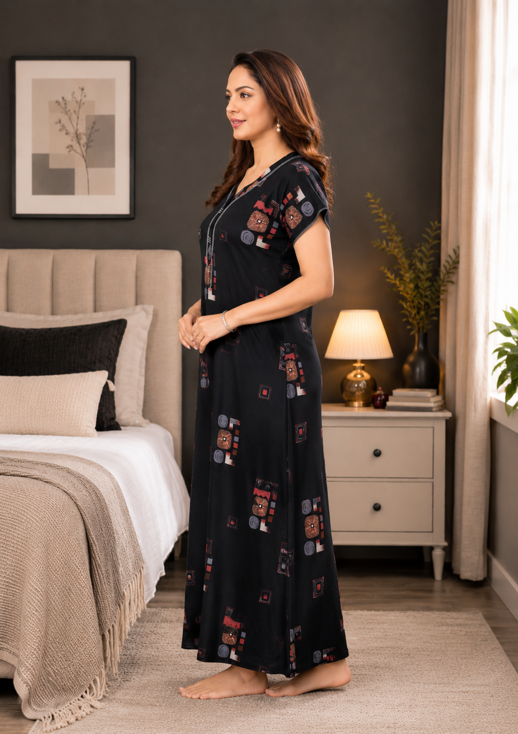 Black Geometric Alpine Nightgown