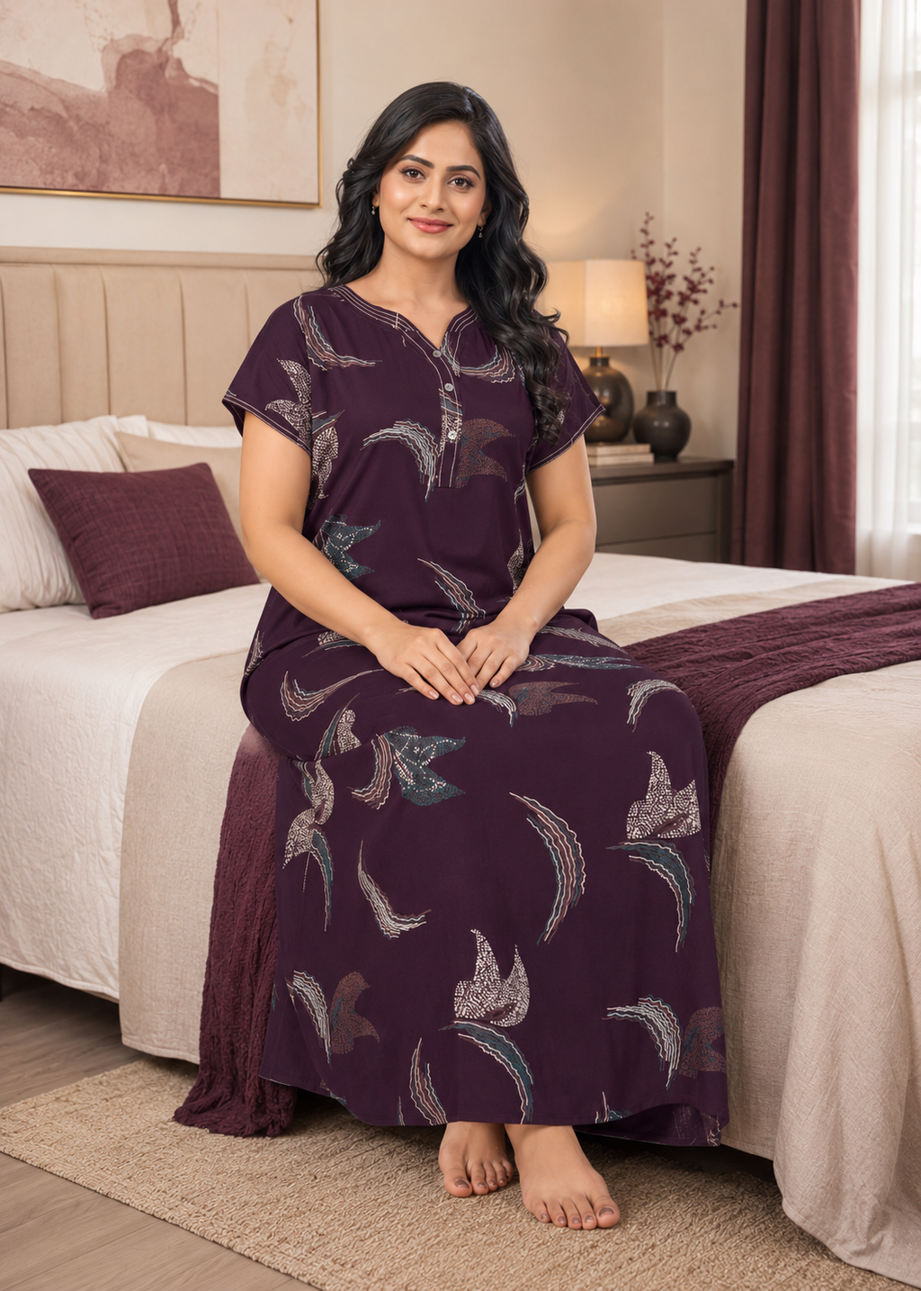 Deep Plum Abstract Graphic Alpine Nightgown