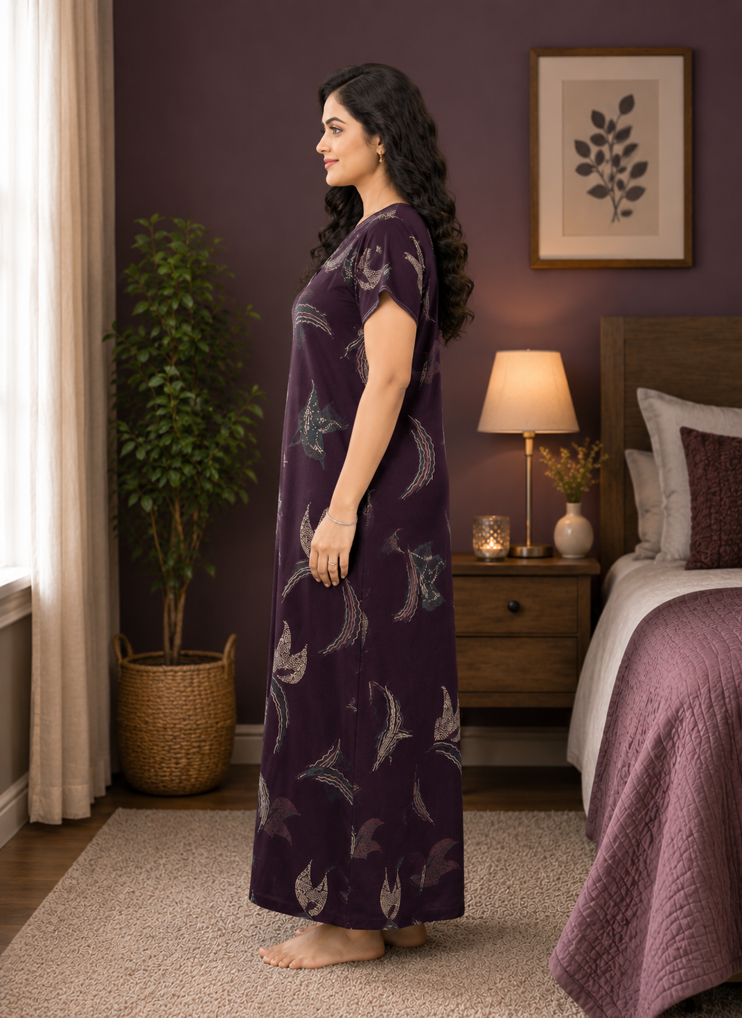 Deep Plum Abstract Graphic Alpine Nightgown