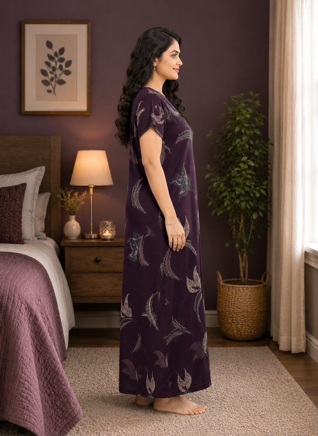 Deep Plum Abstract Graphic Alpine Nightgown
