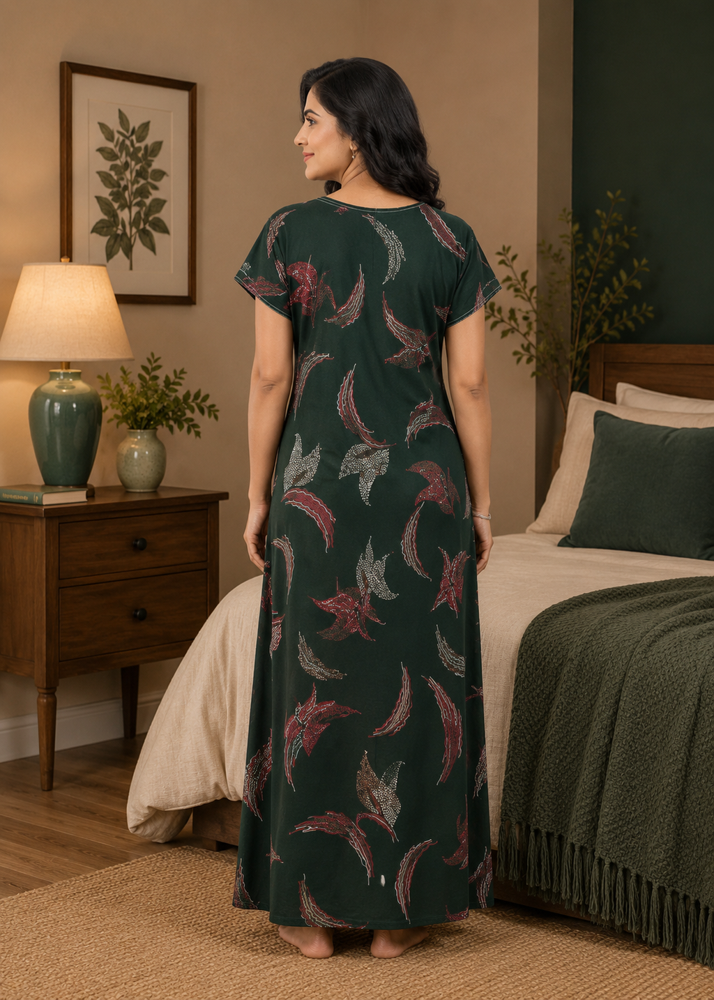 Forest Green Abstract Plume Alpine Nightgown