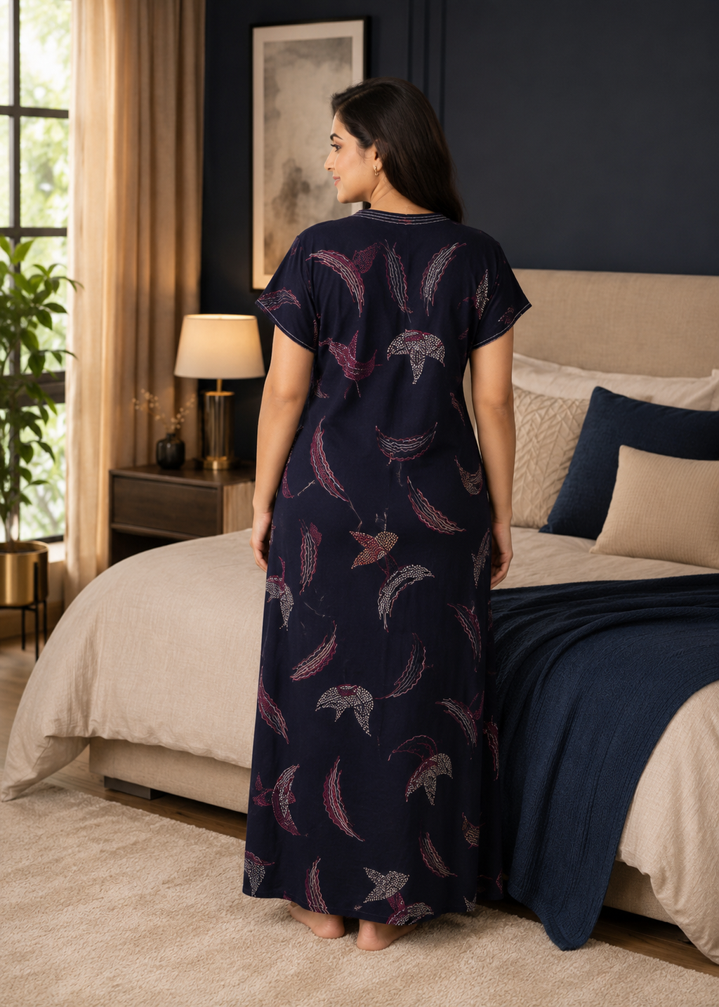 Navy Blue Abstract Plume Alpine Nightgown