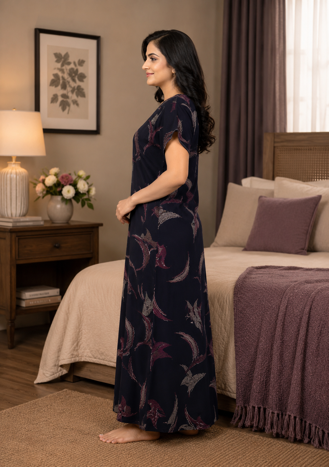 Navy Blue Abstract Plume Alpine Nightgown