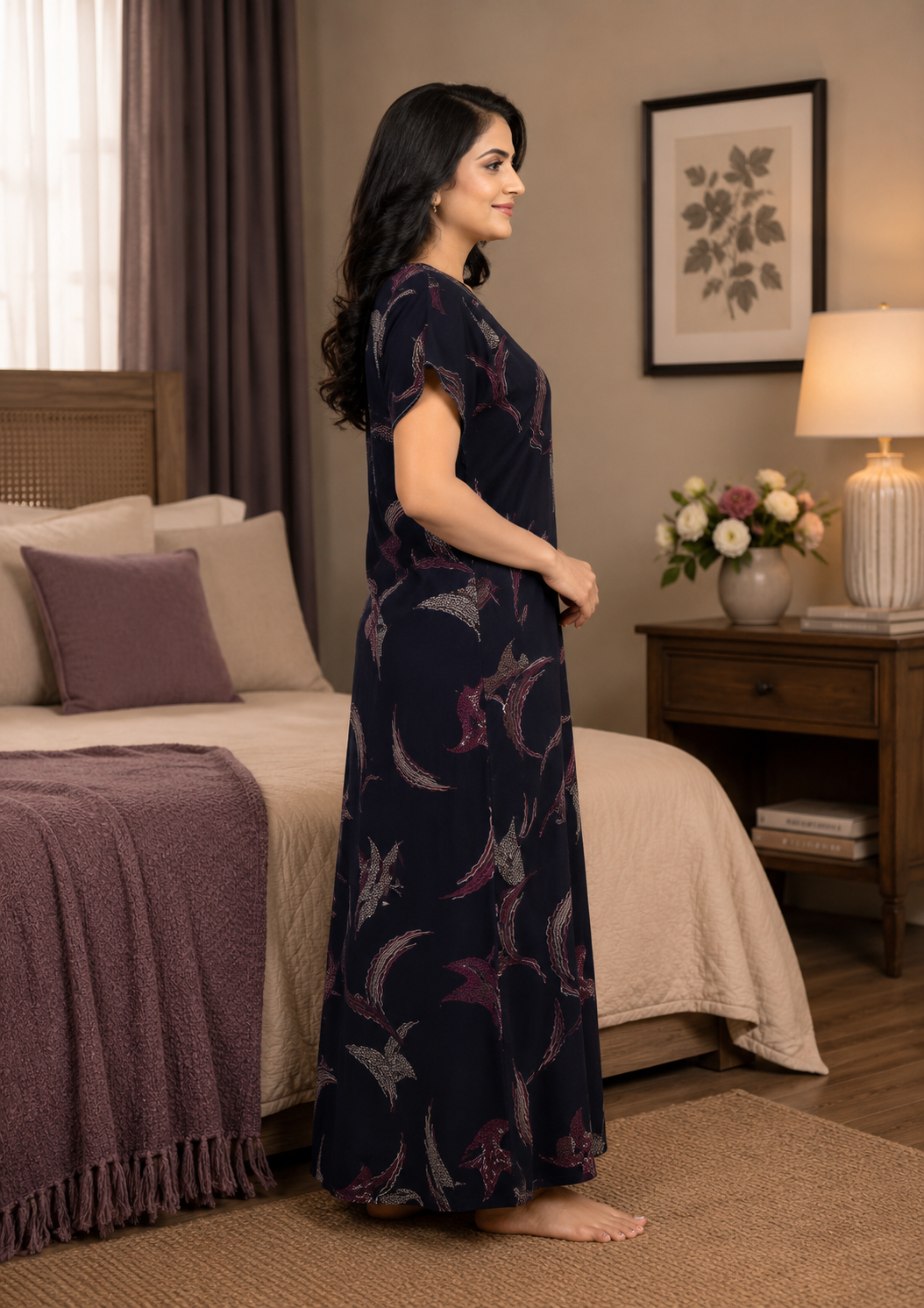 Navy Blue Abstract Plume Alpine Nightgown