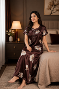 Chocolate Floral Satin Nightgown