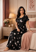 Black Floral Satin Nightgown