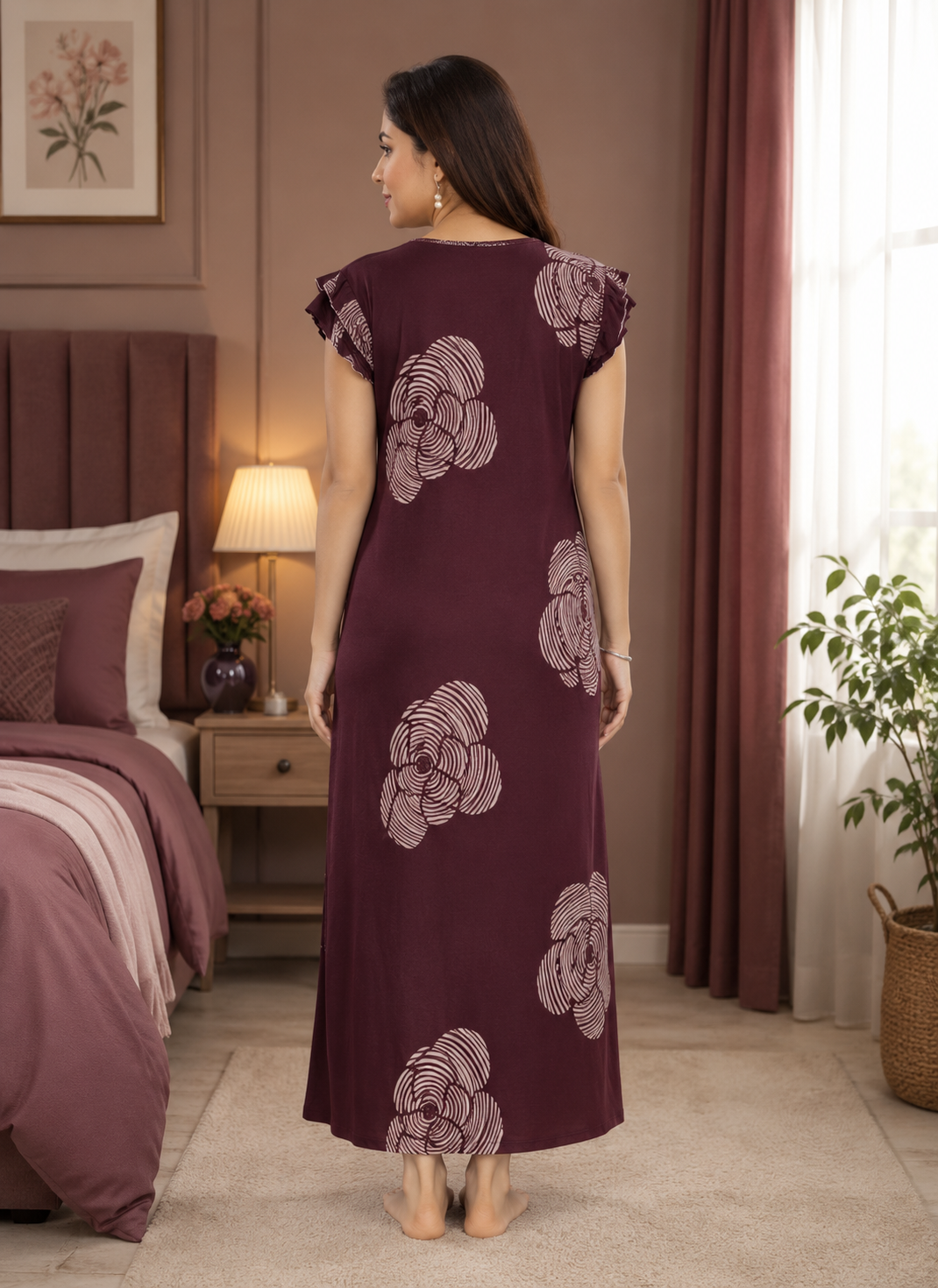 Brown Floral Abstract Alpine Nightgown