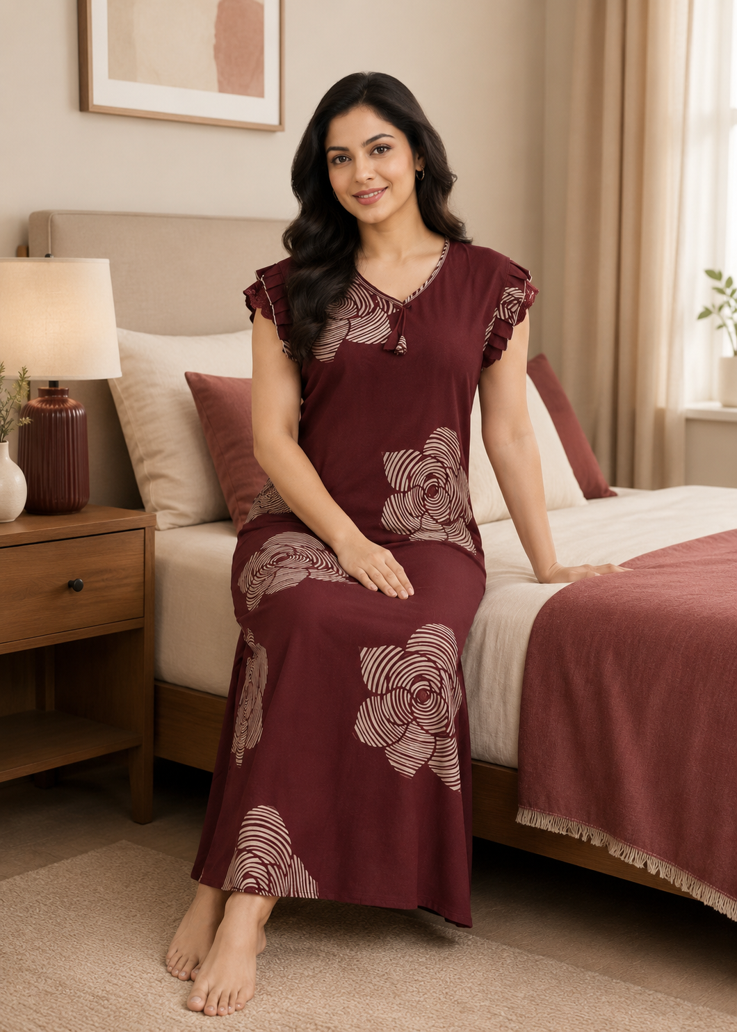 Brown Floral Abstract Alpine Nightgown