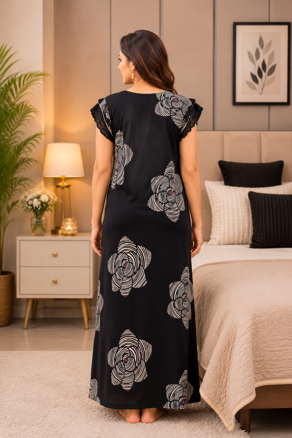 Black Floral Abstract Alpine Nightgown