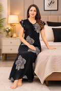 Black Floral Abstract Alpine Nightgown