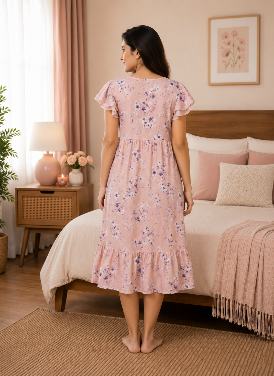 Blush Pink Cotton Dobby Short Nighty