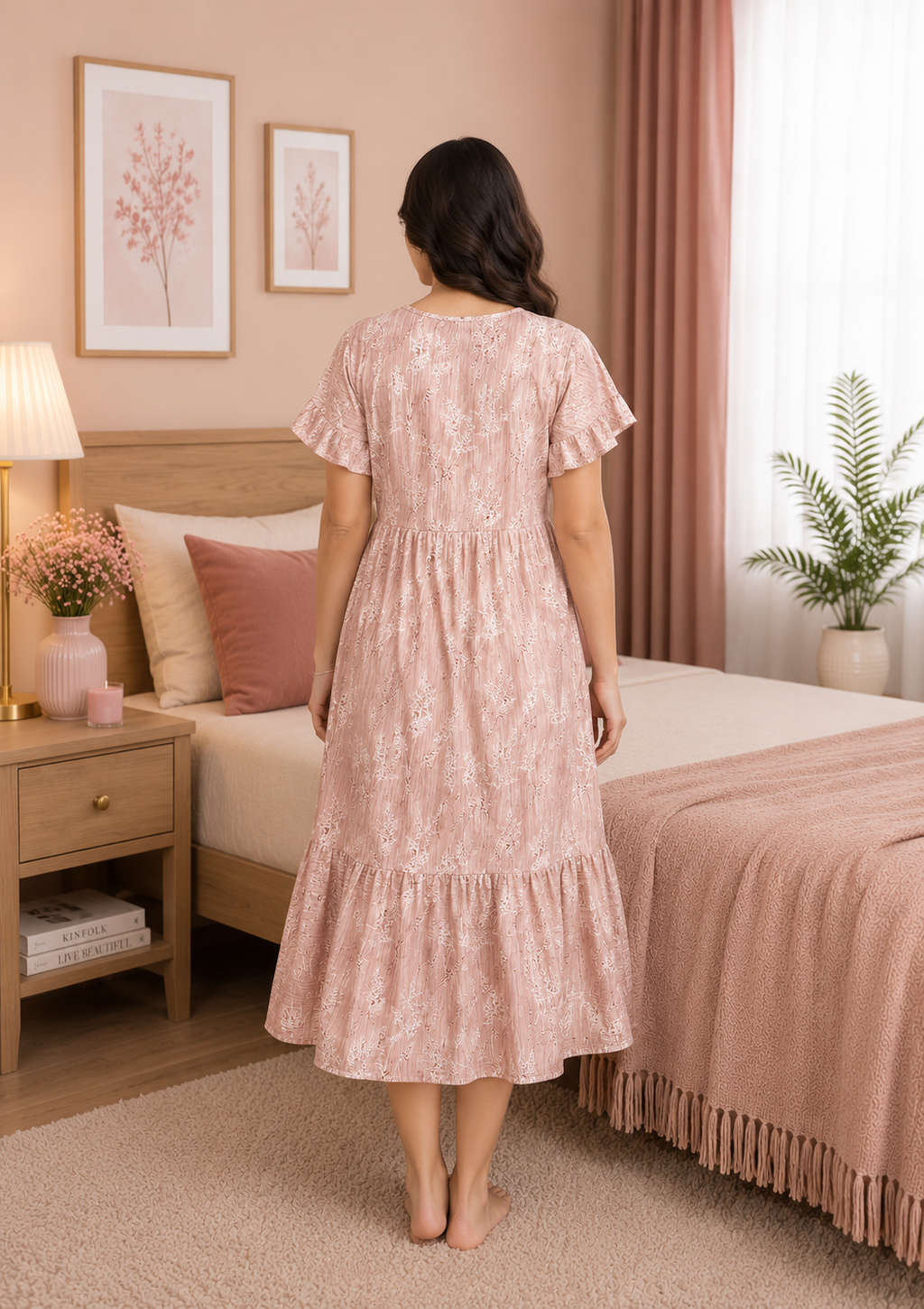 Dusty Rose Cotton Dobby Short Nighty