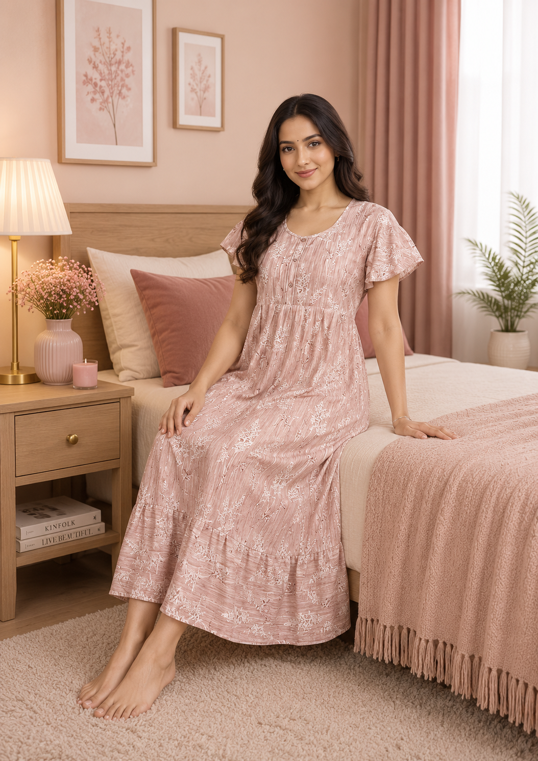 Dusty Rose Cotton Dobby Short Nighty