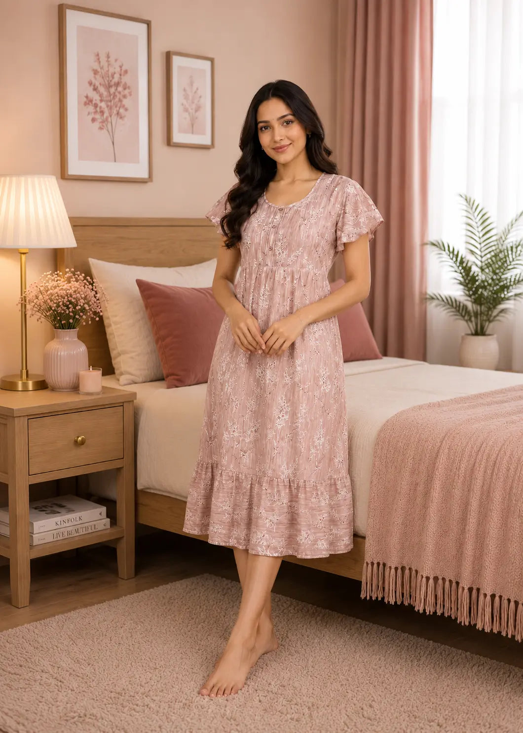 Dusty Rose Cotton Dobby Short Nighty