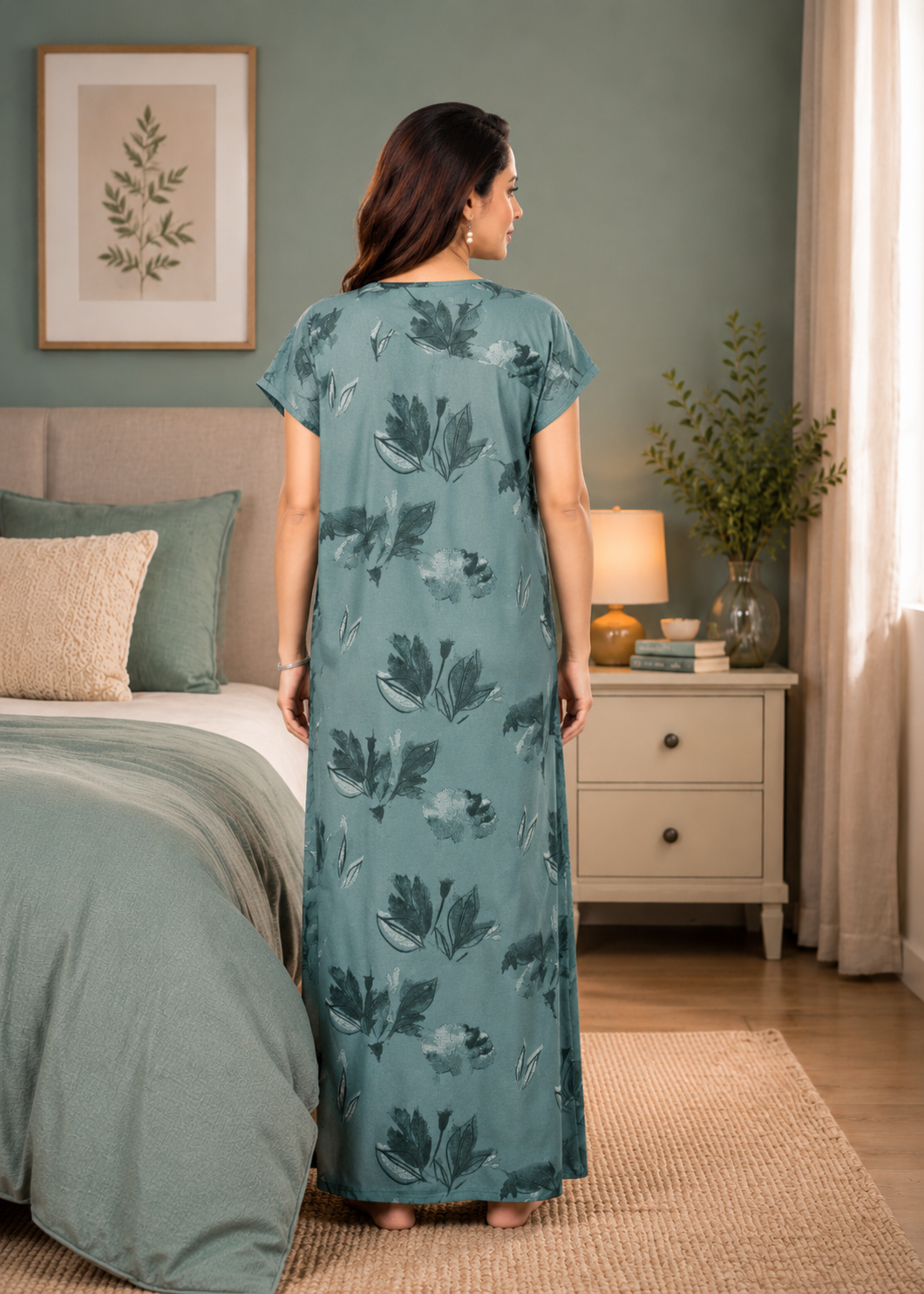 Dusty Blue Botanical Leaf Alpine Nightgown