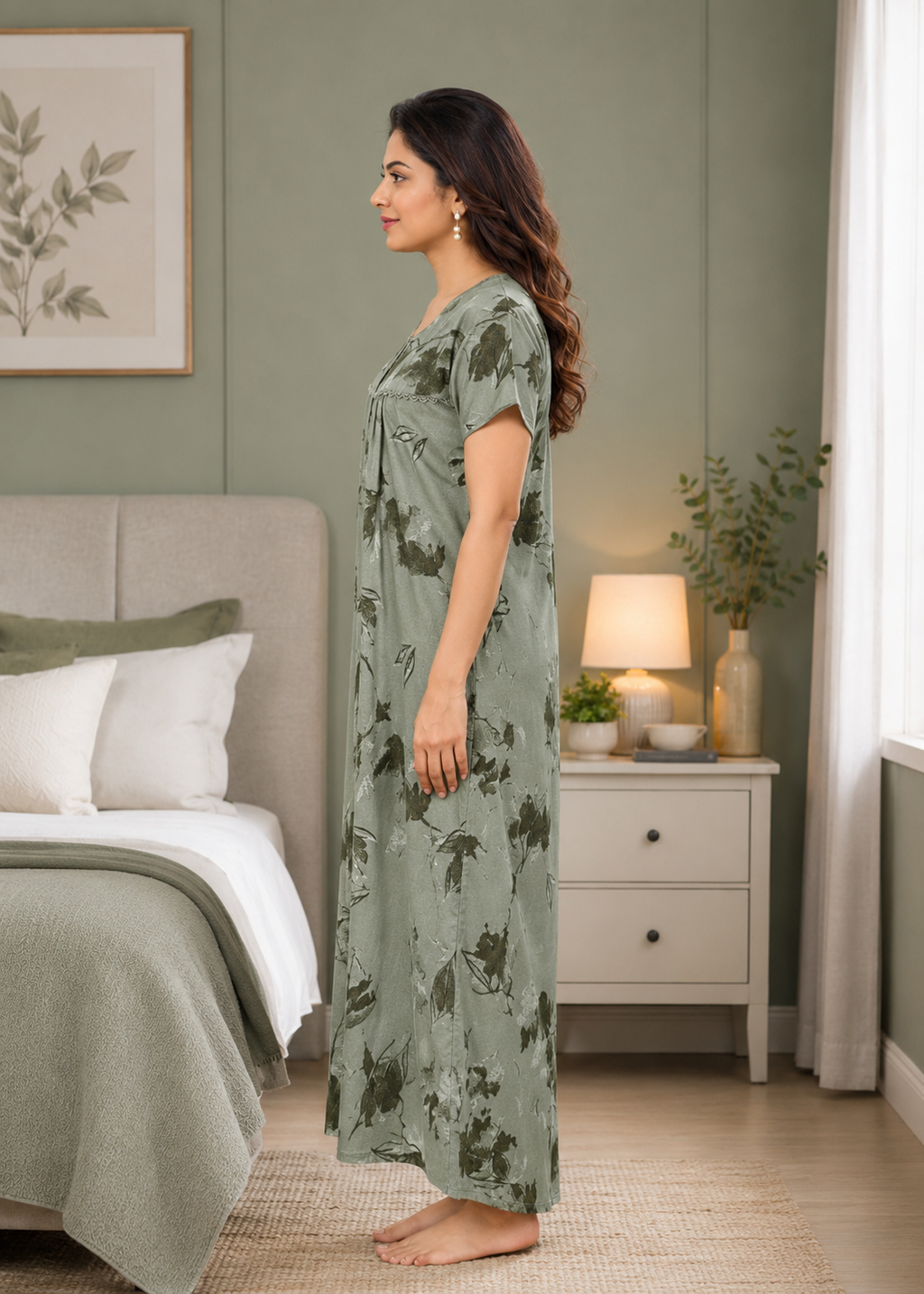 Sage Green Botanical Leaf Alpine Nightgown