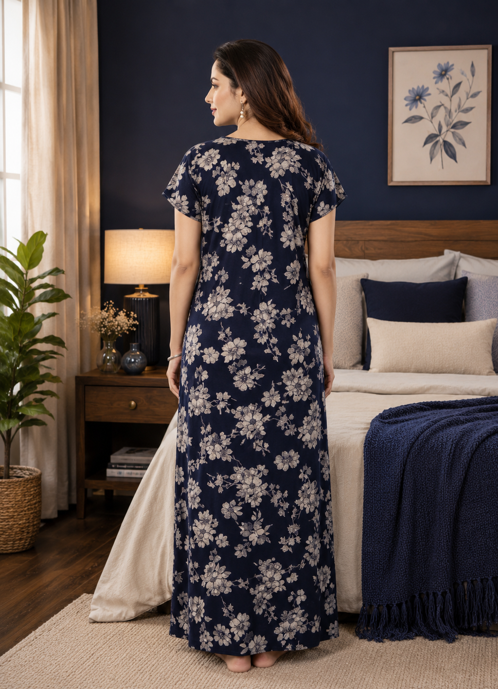Navy Blue Floral Alpine Nightgown