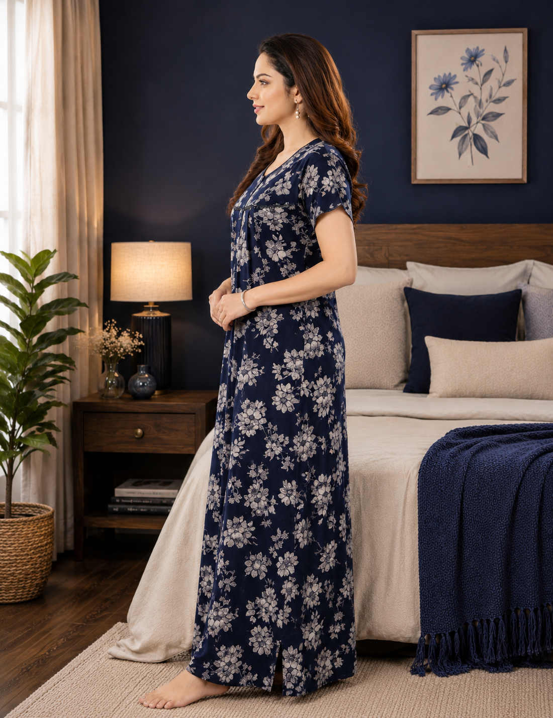 Navy Blue Floral Alpine Nightgown
