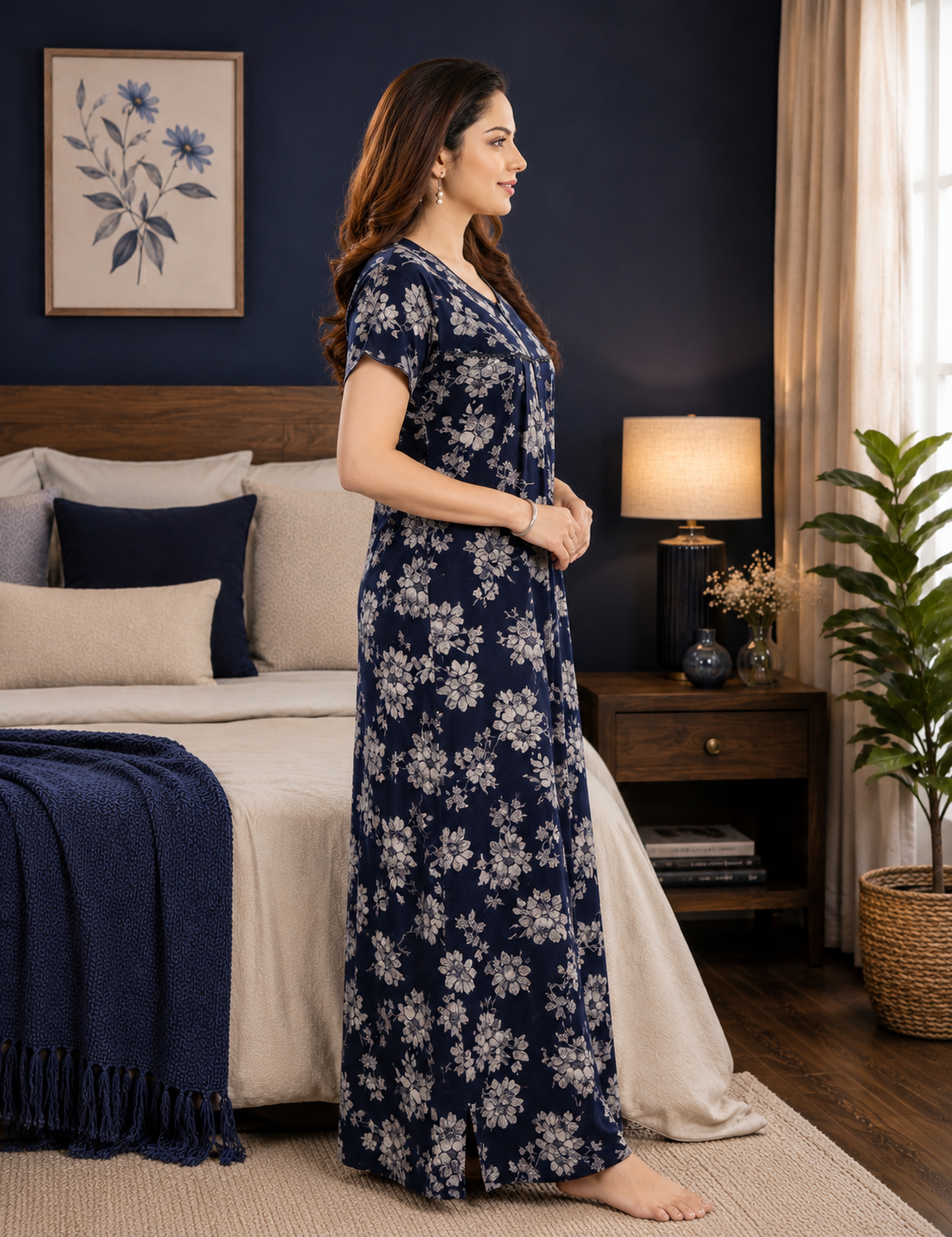 Navy Blue Floral Alpine Nightgown
