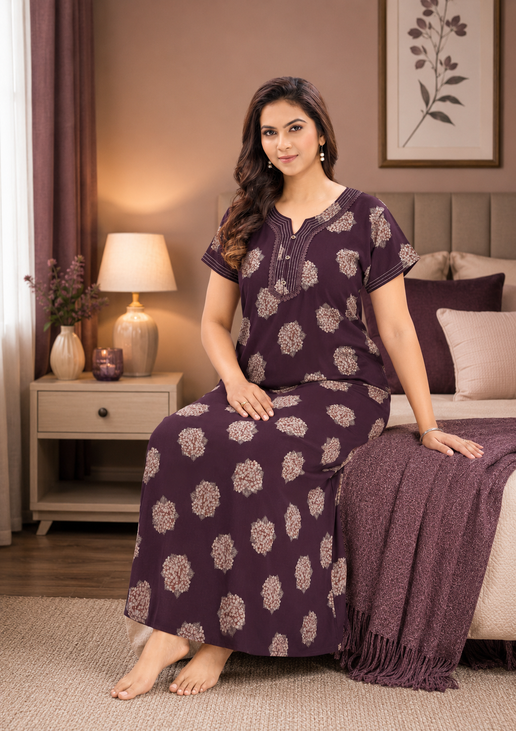 Deep Purple Floral Alpine Nightgown