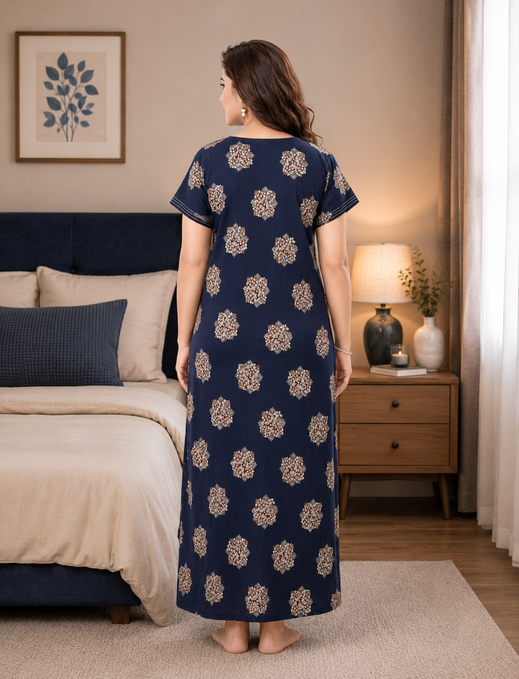 Navy Blue Floral Alpine Nightgown