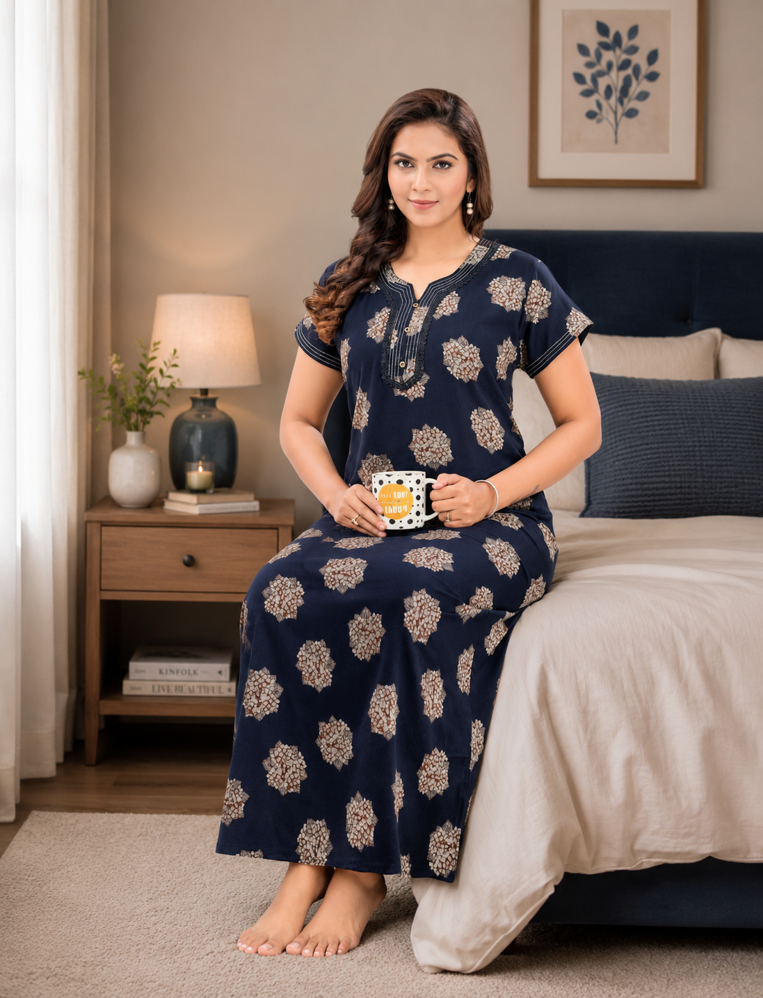 Navy Blue Floral Alpine Nightgown