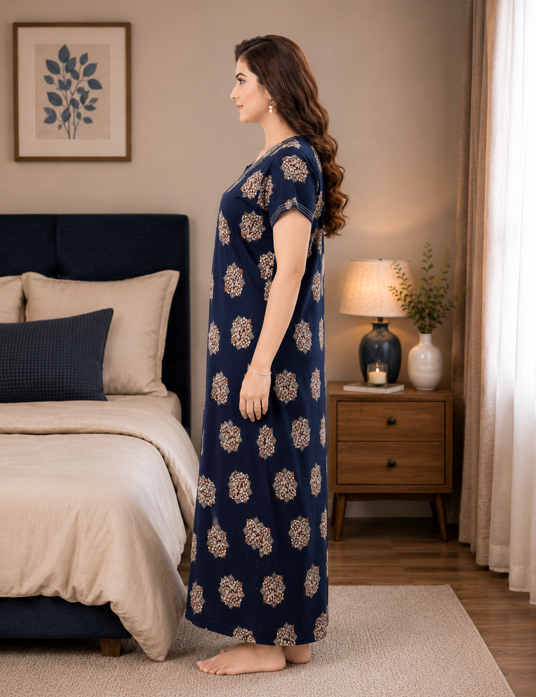Navy Blue Floral Alpine Nightgown