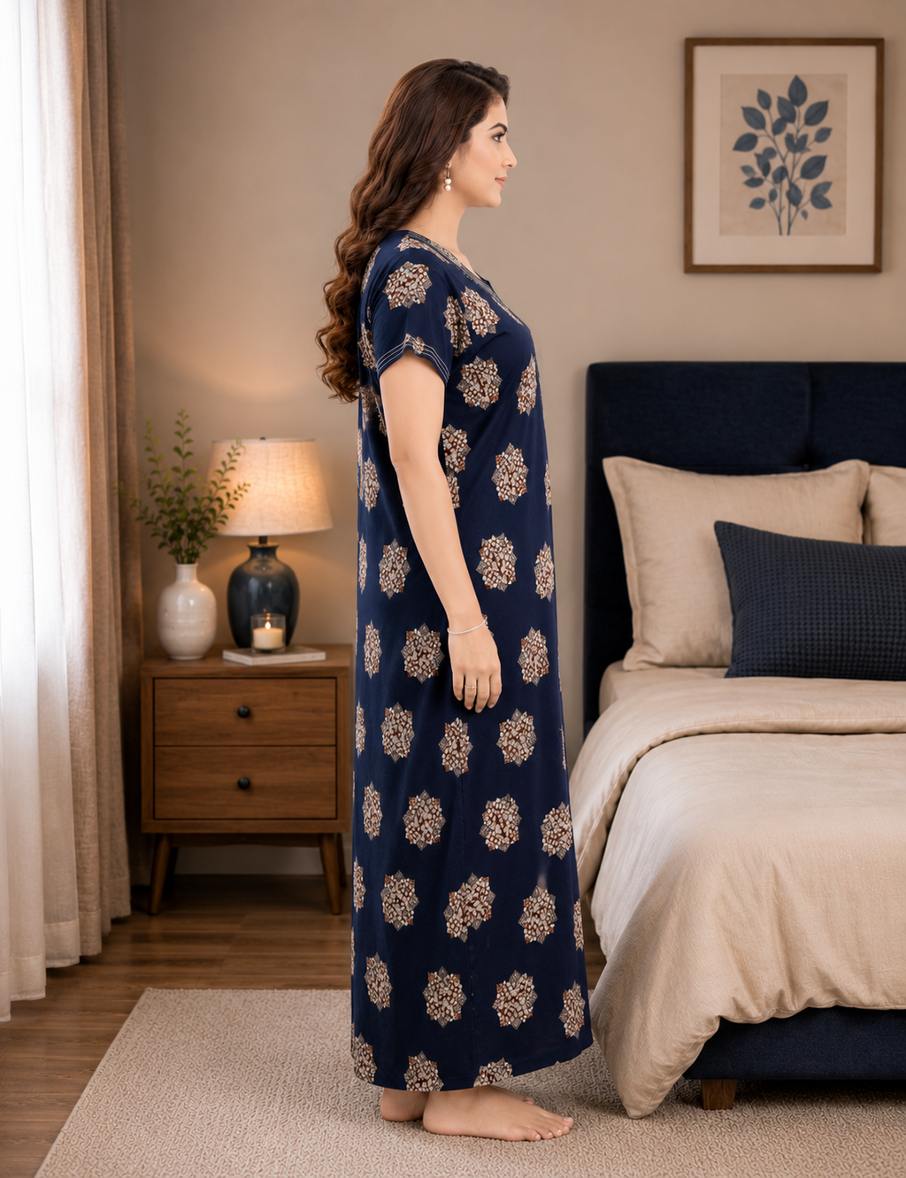 Navy Blue Floral Alpine Nightgown