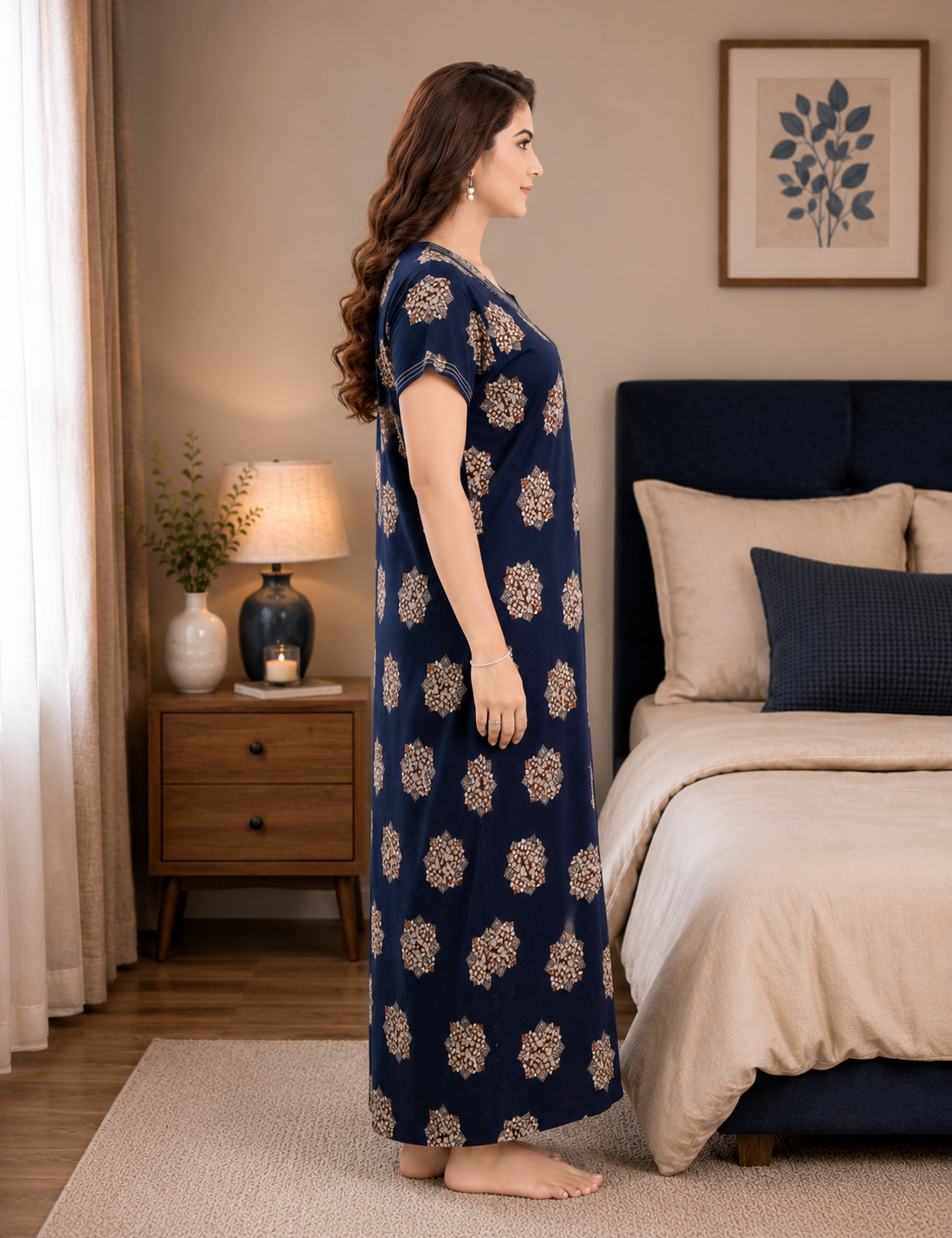 Navy Blue Floral Alpine Nightgown