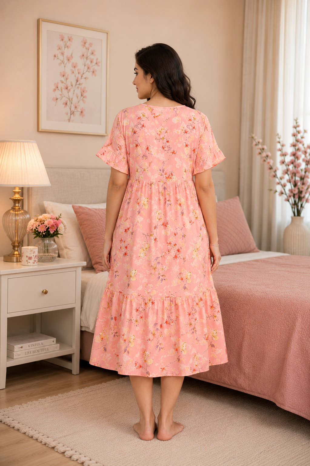 Pink Peach Floral Short Nighty