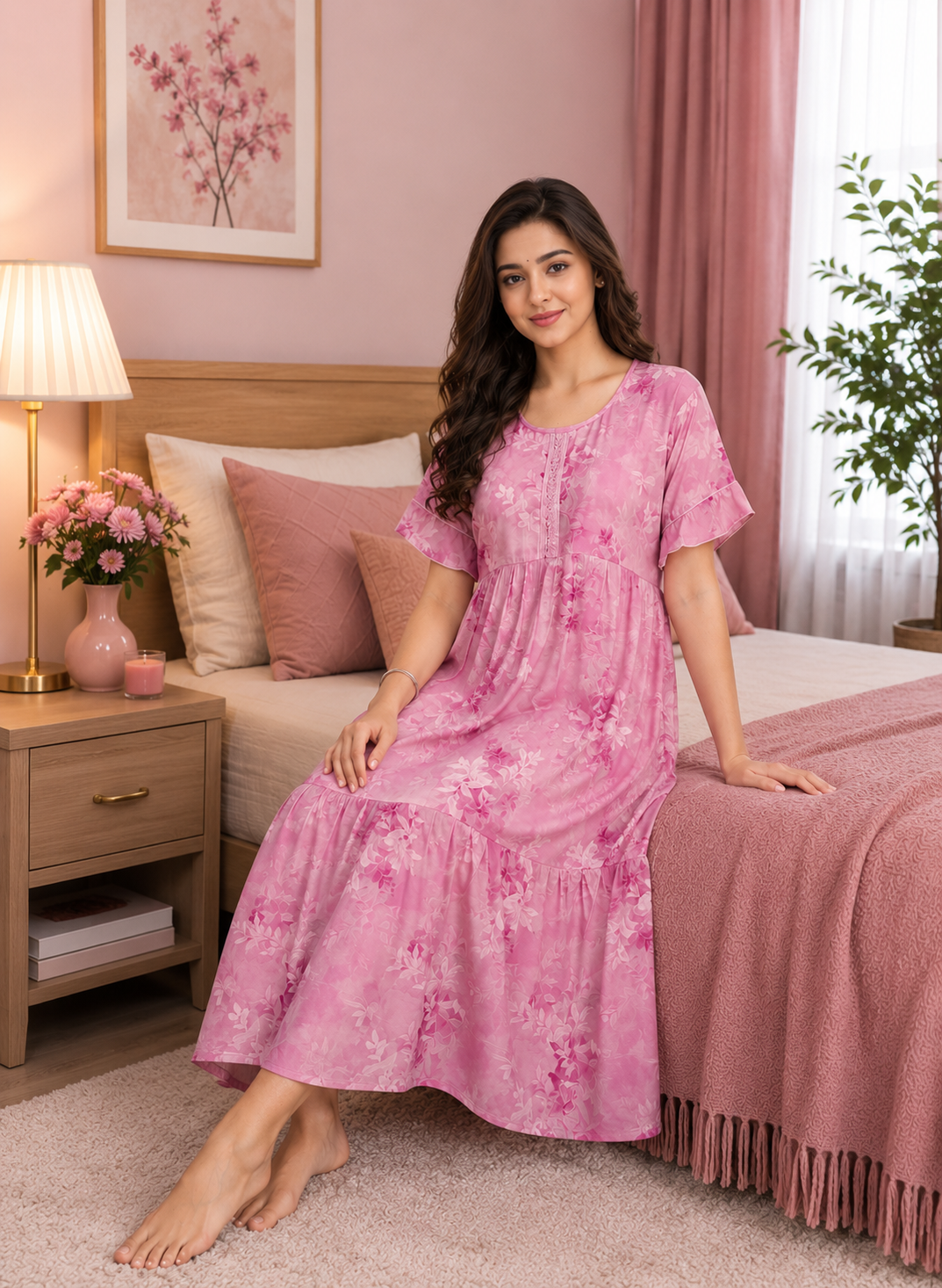 Mauve Floral Short Nighty