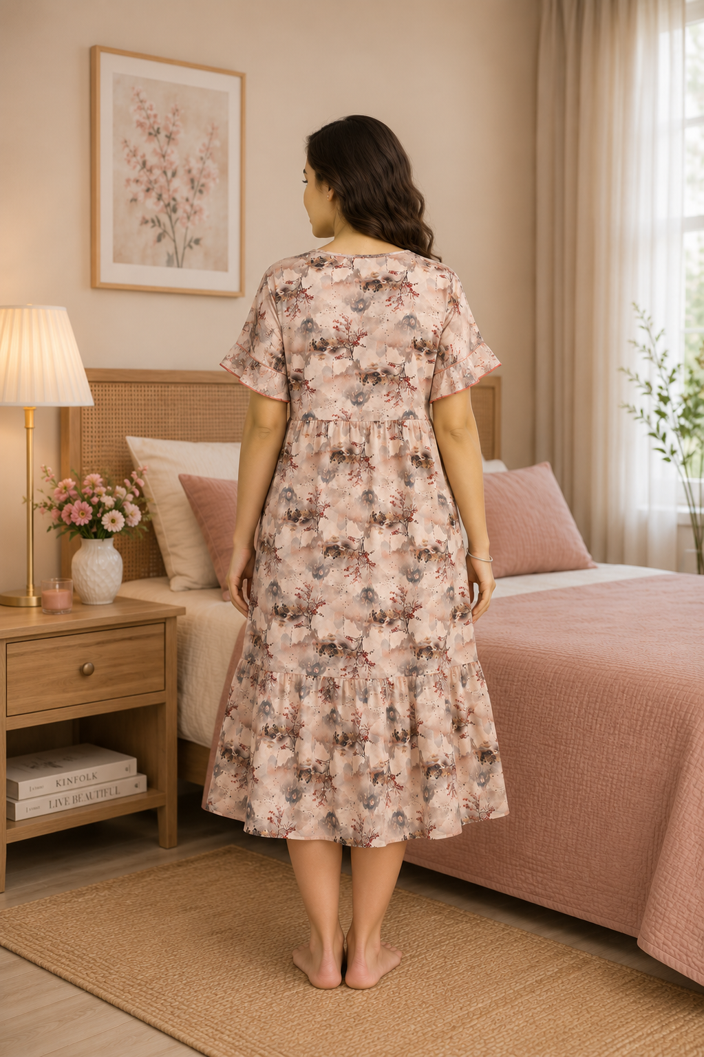 Beige Landscape Short Nighty