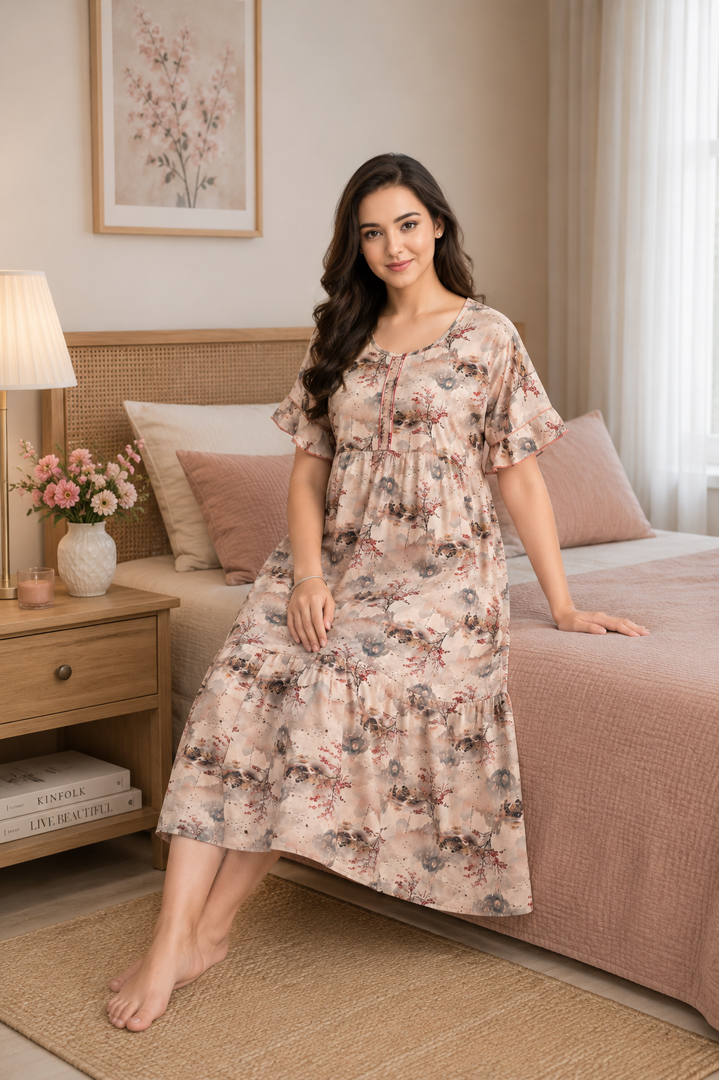 Beige Landscape Short Nighty