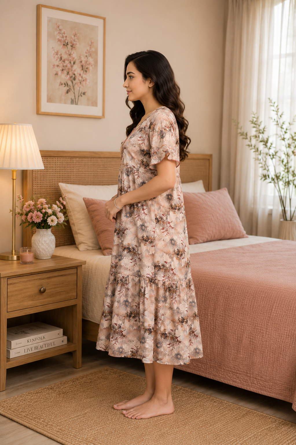 Beige Landscape Short Nighty