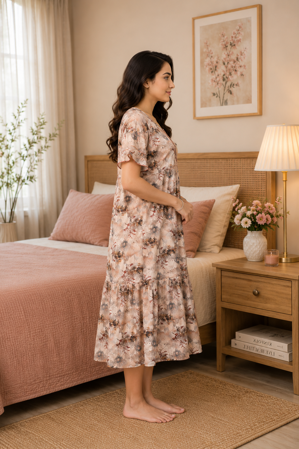 Beige Landscape Short Nighty