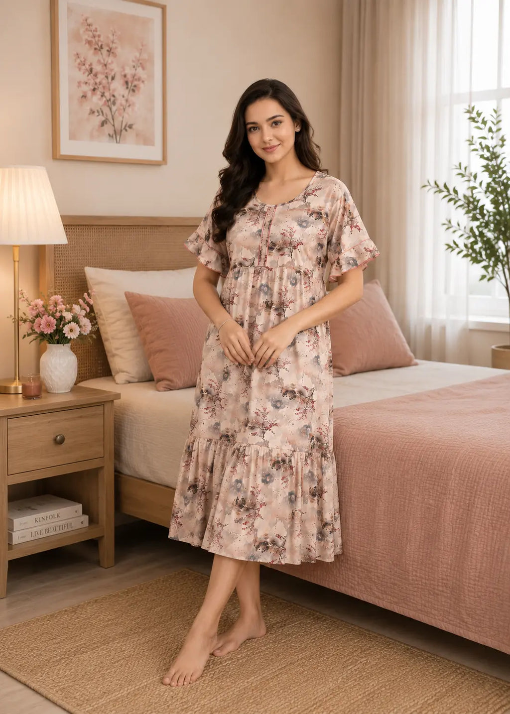 Beige Landscape Short Nighty